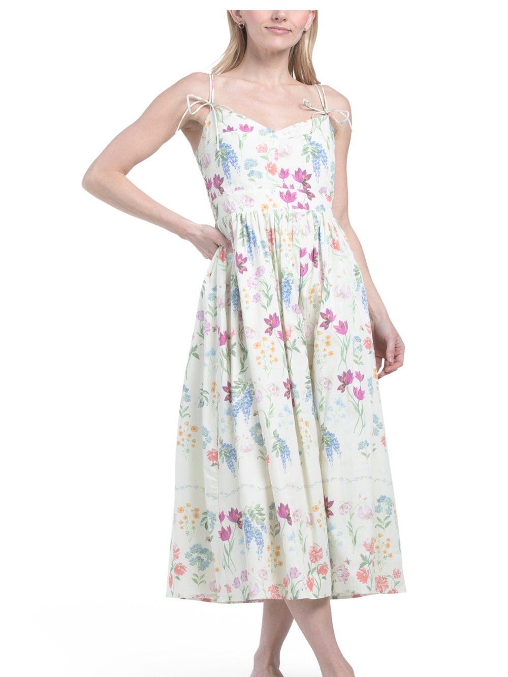 En Saison Cream Floral Tie-Shoulder Midi Dress